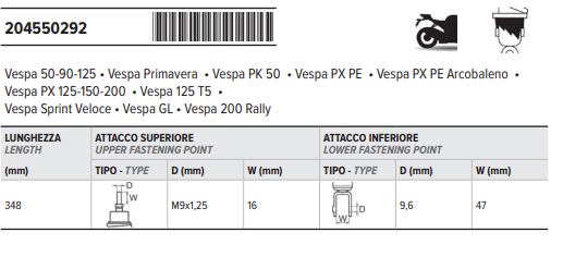 Amortiguador Vespa PX T5 GL