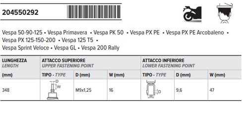 Amortiguador Vespa PX T5 GL